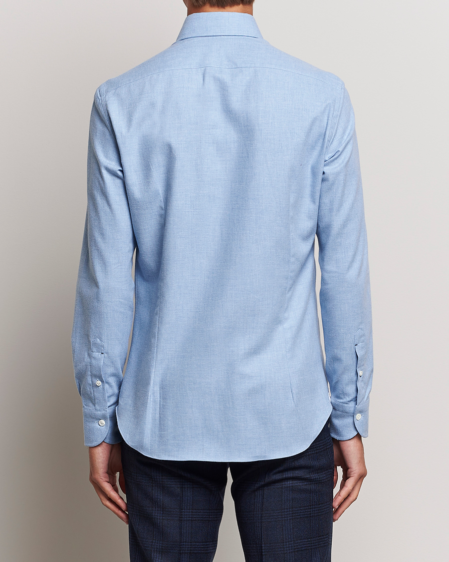 Hombres | Camisas | Mazzarelli | Soft Button Down Flannel Shirt Light Blue