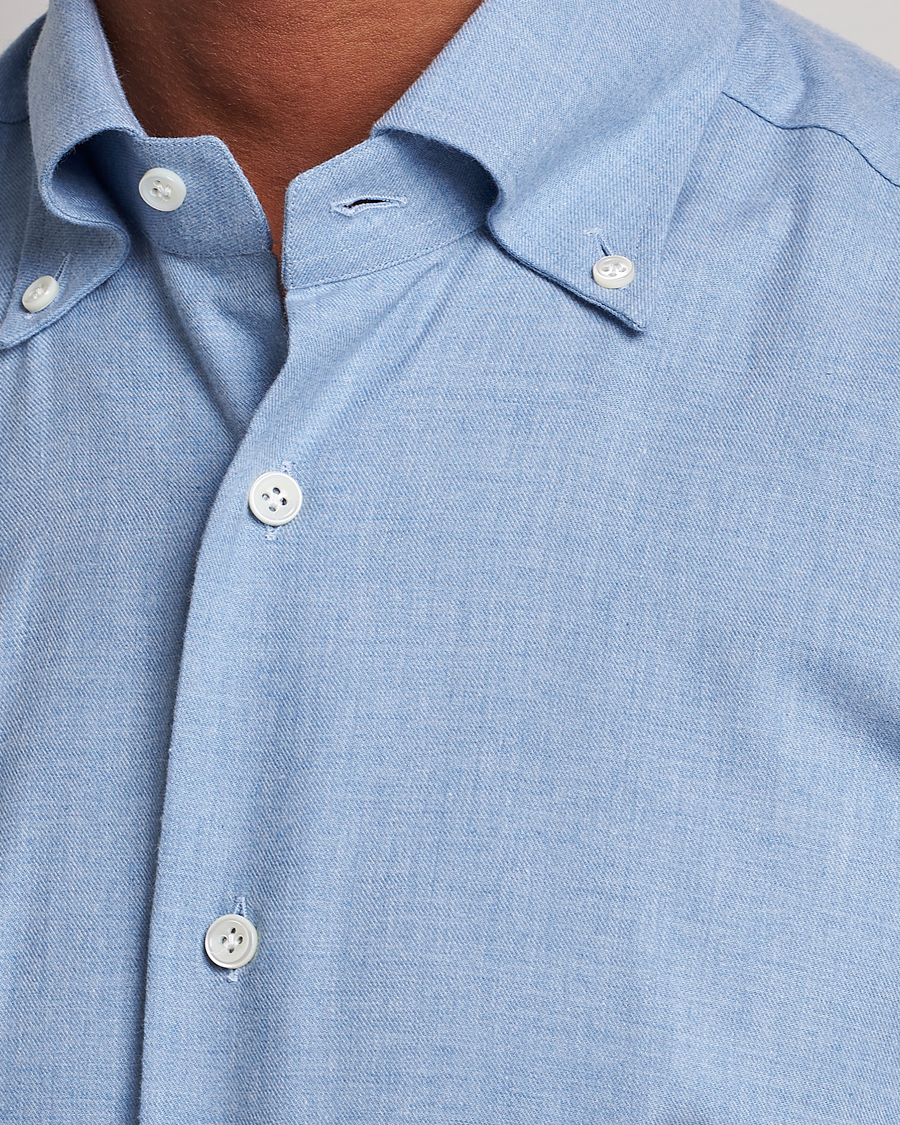 Hombres | Camisas | Mazzarelli | Soft Button Down Flannel Shirt Light Blue