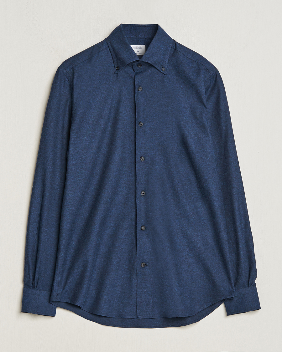 Hombres | Camisas | Mazzarelli | Soft Button Down Flannel Shirt Navy