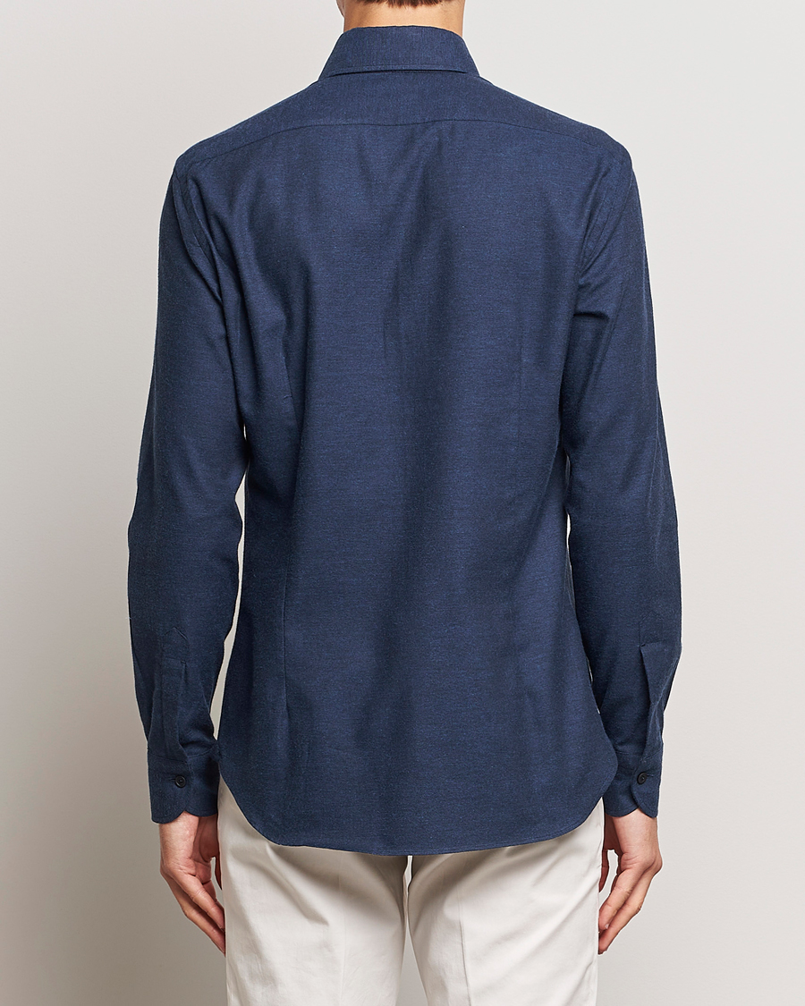 Hombres | Camisas | Mazzarelli | Soft Button Down Flannel Shirt Navy