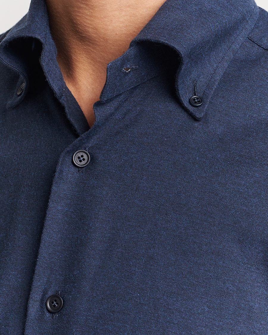 Hombres | Camisas | Mazzarelli | Soft Button Down Flannel Shirt Navy