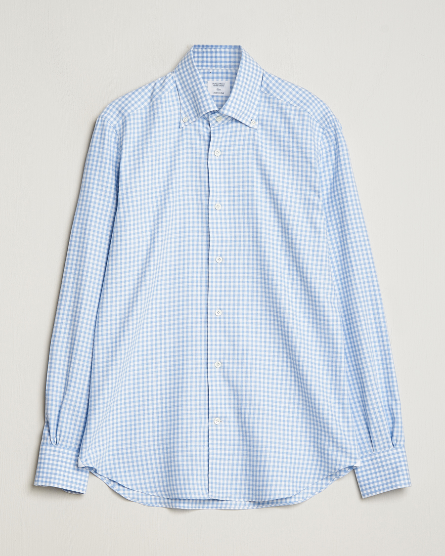 Hombres | Camisas | Mazzarelli | Soft Button Down Flannel Shirt Light Blue