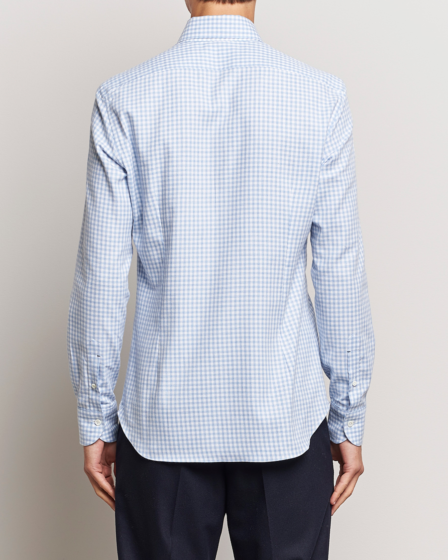 Hombres | Camisas | Mazzarelli | Soft Button Down Flannel Shirt Light Blue