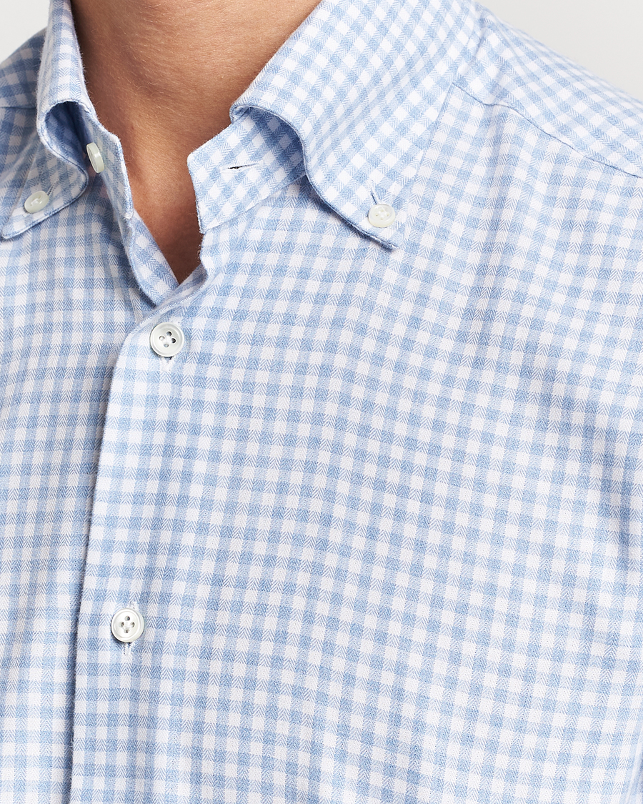Hombres | Camisas | Mazzarelli | Soft Button Down Flannel Shirt Light Blue