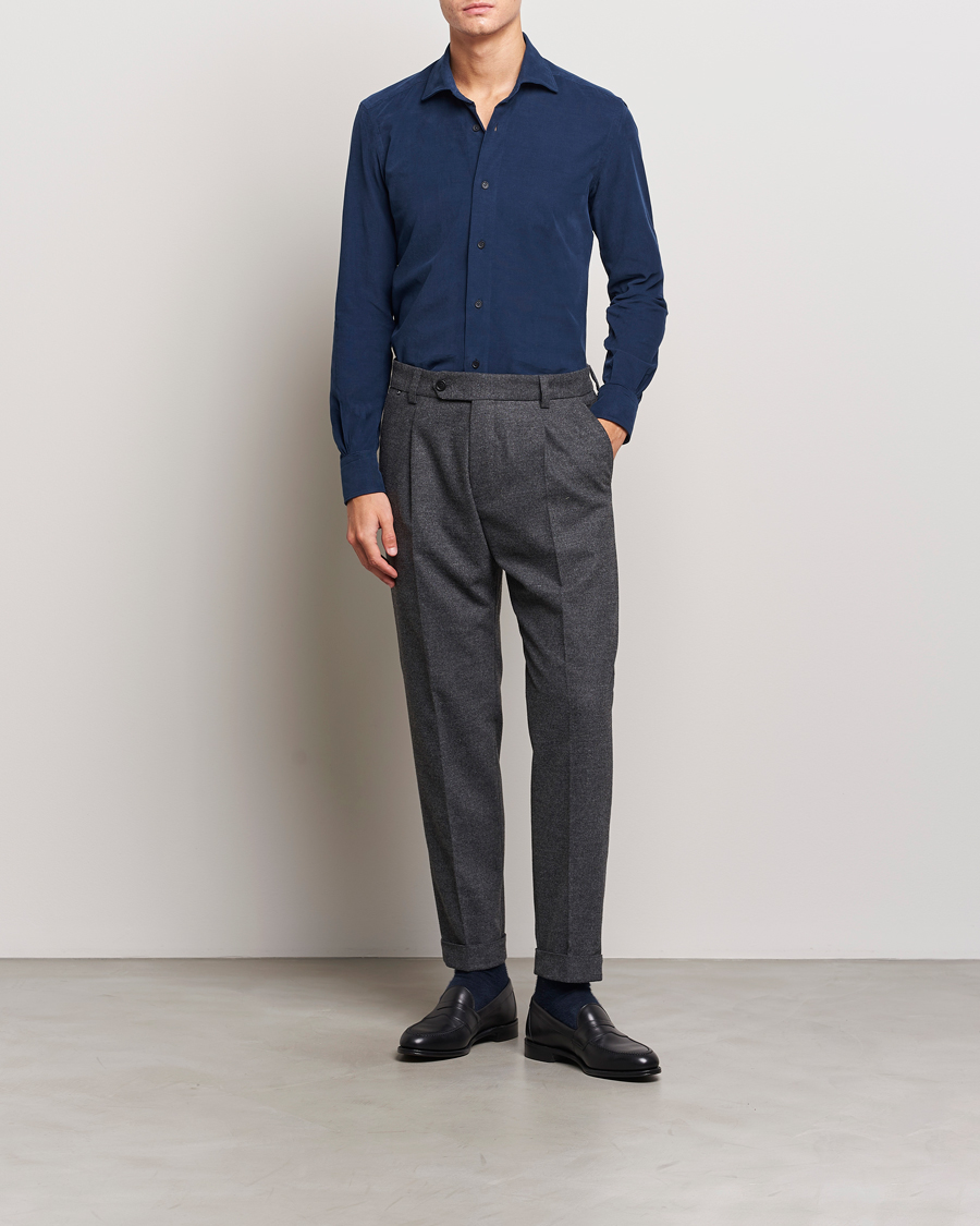 Hombres | Camisas | Mazzarelli | Soft Corduroy Shirt Navy