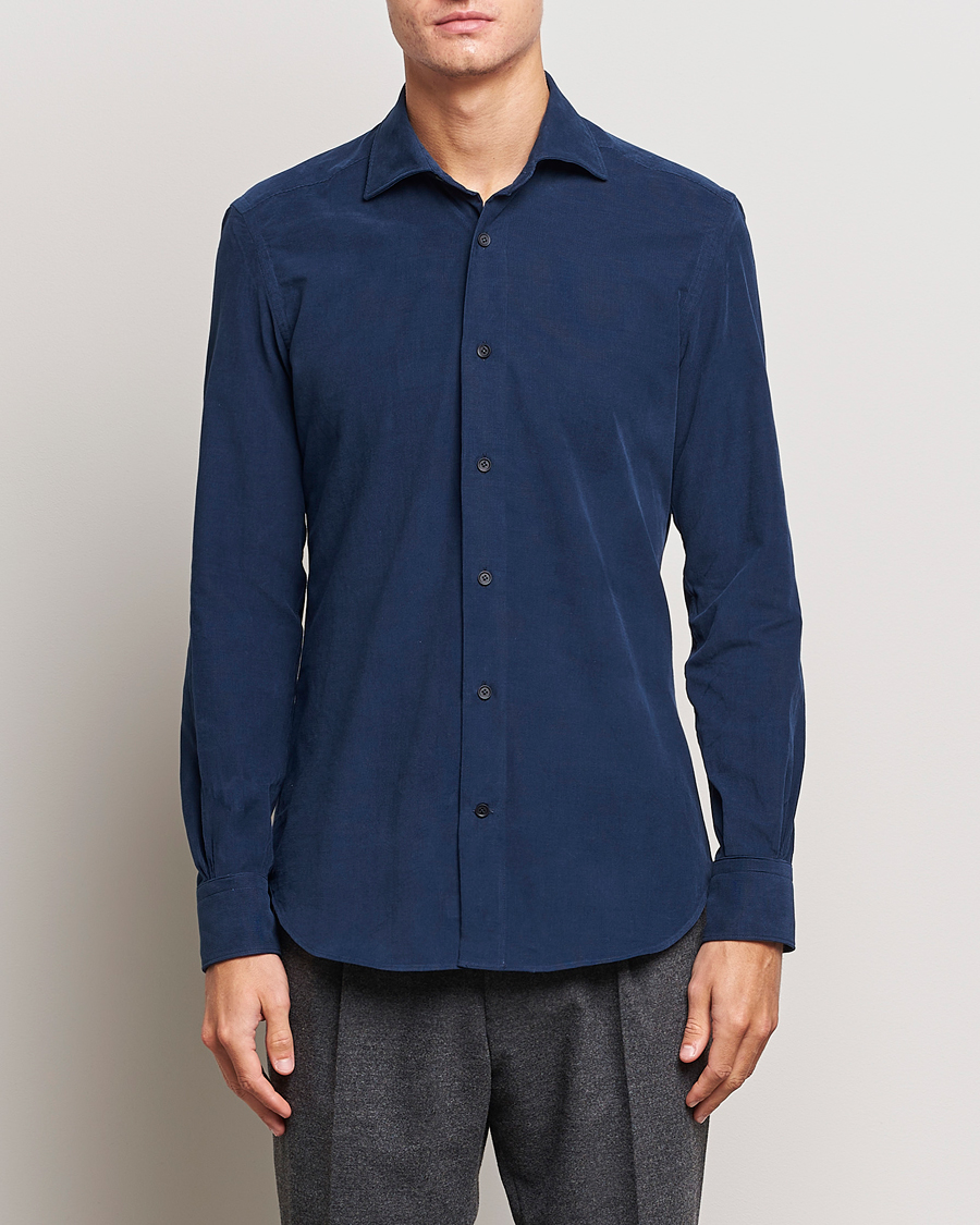 Hombres | Camisas | Mazzarelli | Soft Corduroy Shirt Navy