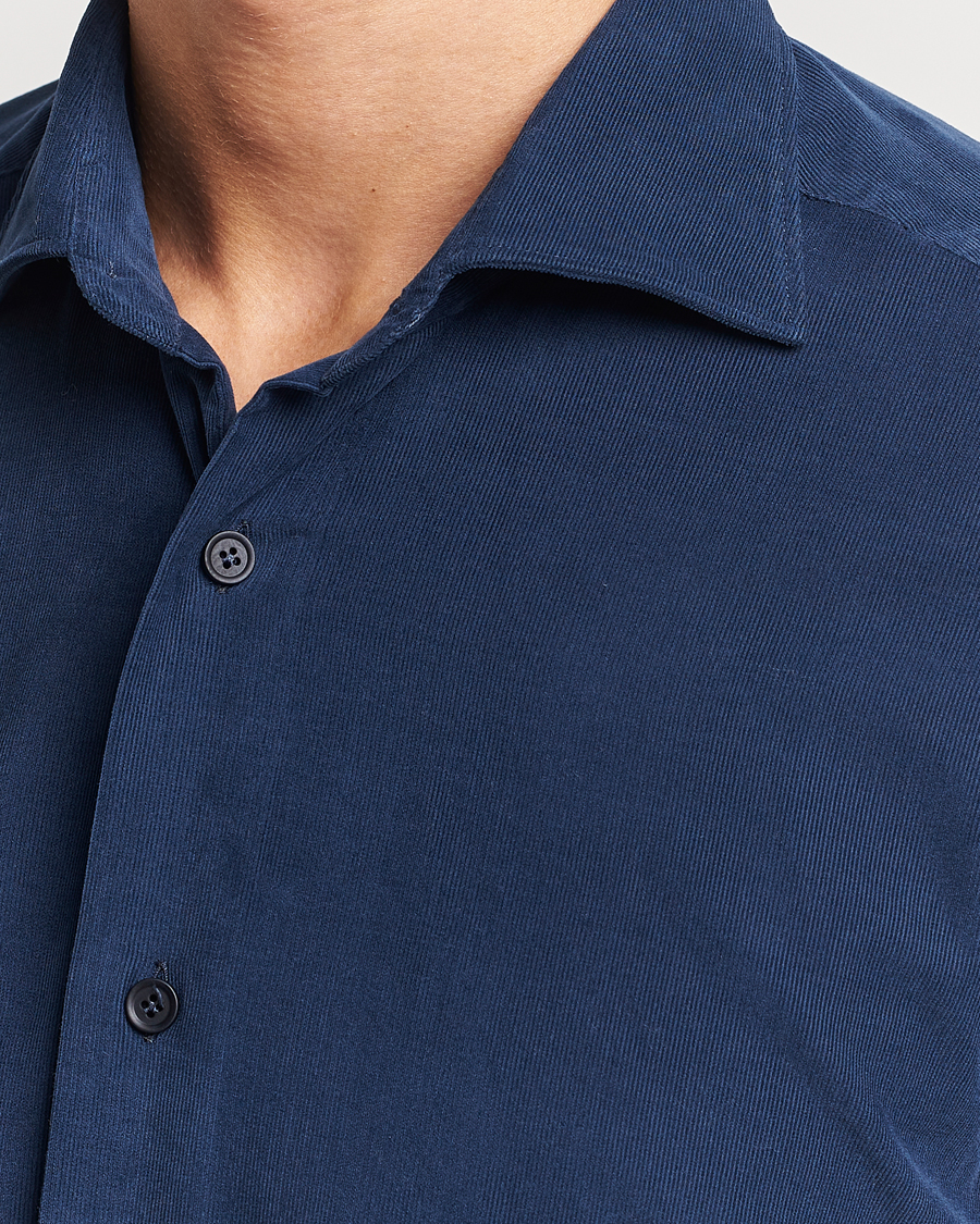 Hombres | Camisas | Mazzarelli | Soft Corduroy Shirt Navy