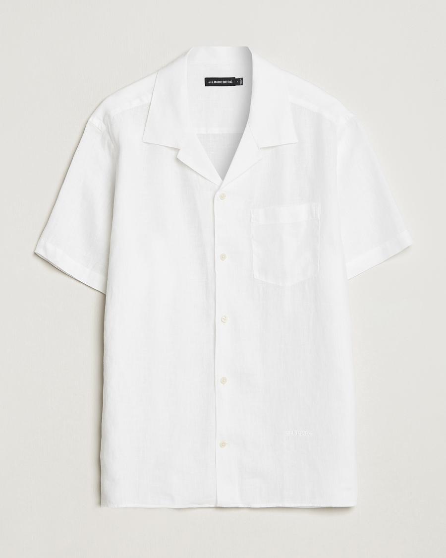 Hombres | Camisas | J.Lindeberg | Reg Fit Linen Melange Short Sleeve Shirt White
