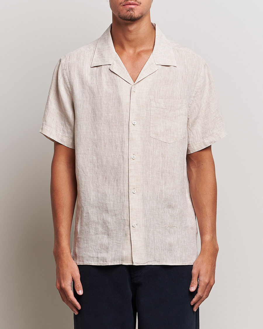 Hombres | Camisas | J.Lindeberg | Reg Fit Linen Melange Short Sleeve Shirt Safari Beige