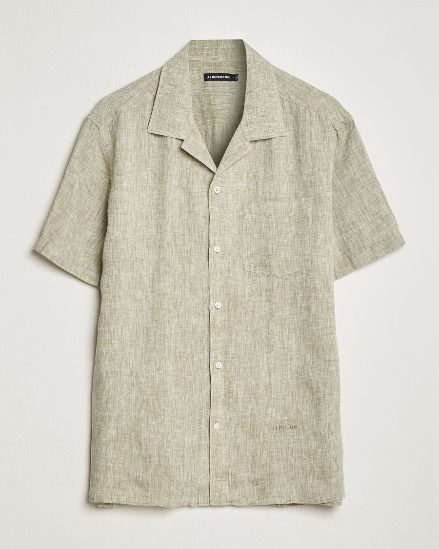 Hombres | Camisas | J.Lindeberg | Reg Fit Linen Melange Short Sleeve Shirt Aloe