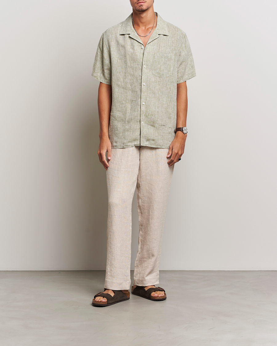 Hombres | Camisas | J.Lindeberg | Reg Fit Linen Melange Short Sleeve Shirt Aloe