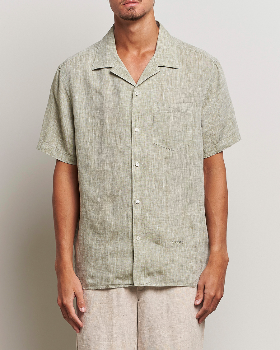 Hombres | Camisas | J.Lindeberg | Reg Fit Linen Melange Short Sleeve Shirt Aloe