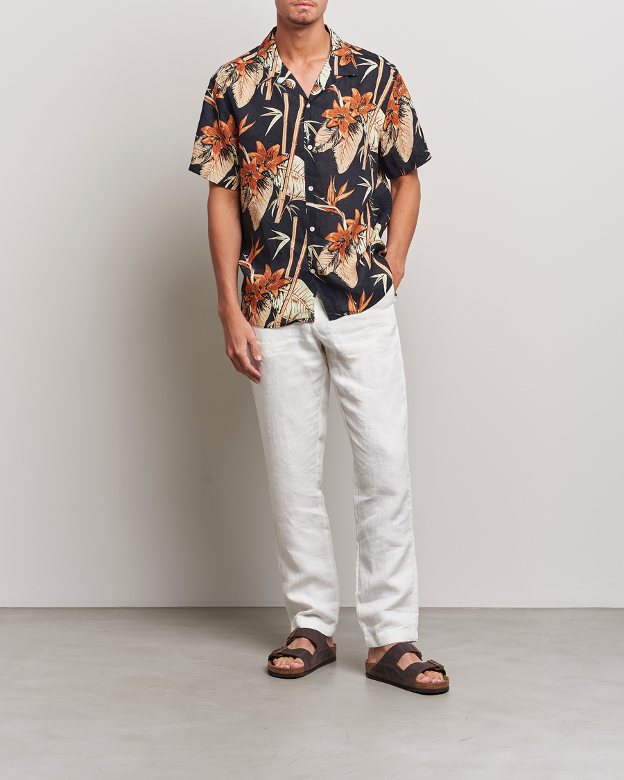 Hombres | Camisas | J.Lindeberg | Elio Tropical Print Short Sleeve Shirt Navy