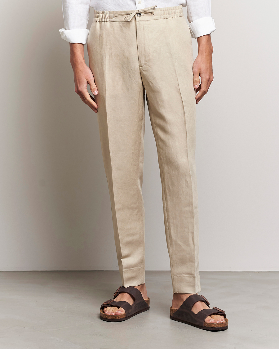 Hombres | Pantalones | J.Lindeberg | Baron Tencel/Linen Trousers Safari Beige