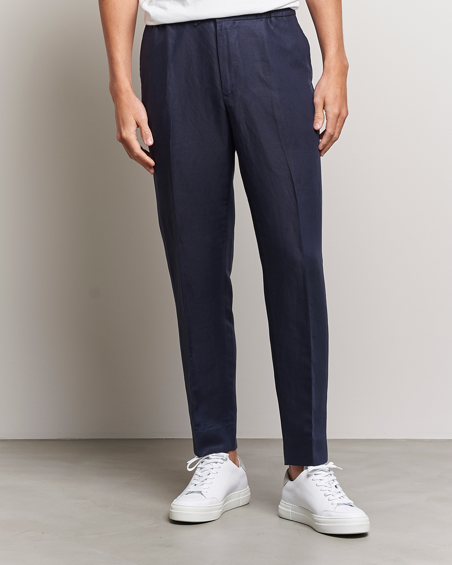 Hombres | Pantalones | J.Lindeberg | Baron Tencel/Linen Trousers Navy