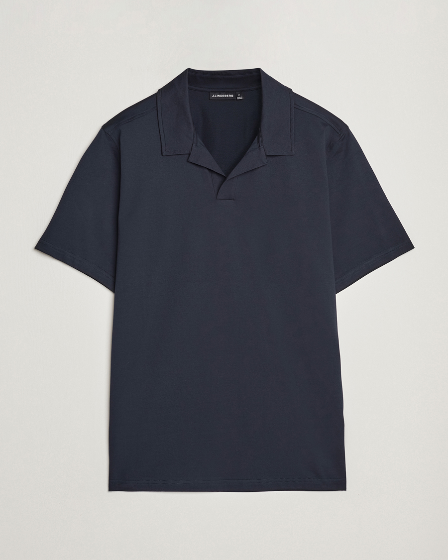Hombres | Polos | J.Lindeberg | Asher Open Collar Polo Shirt Navy