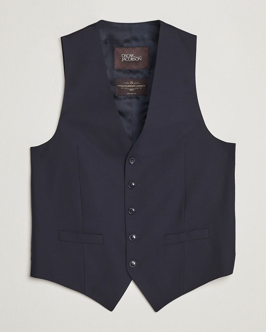 Hombres | Blazers | Oscar Jacobson | Carlo Wool Waistcoat Navy