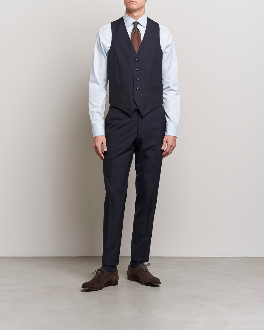 Hombres | Blazers | Oscar Jacobson | Carlo Wool Waistcoat Navy