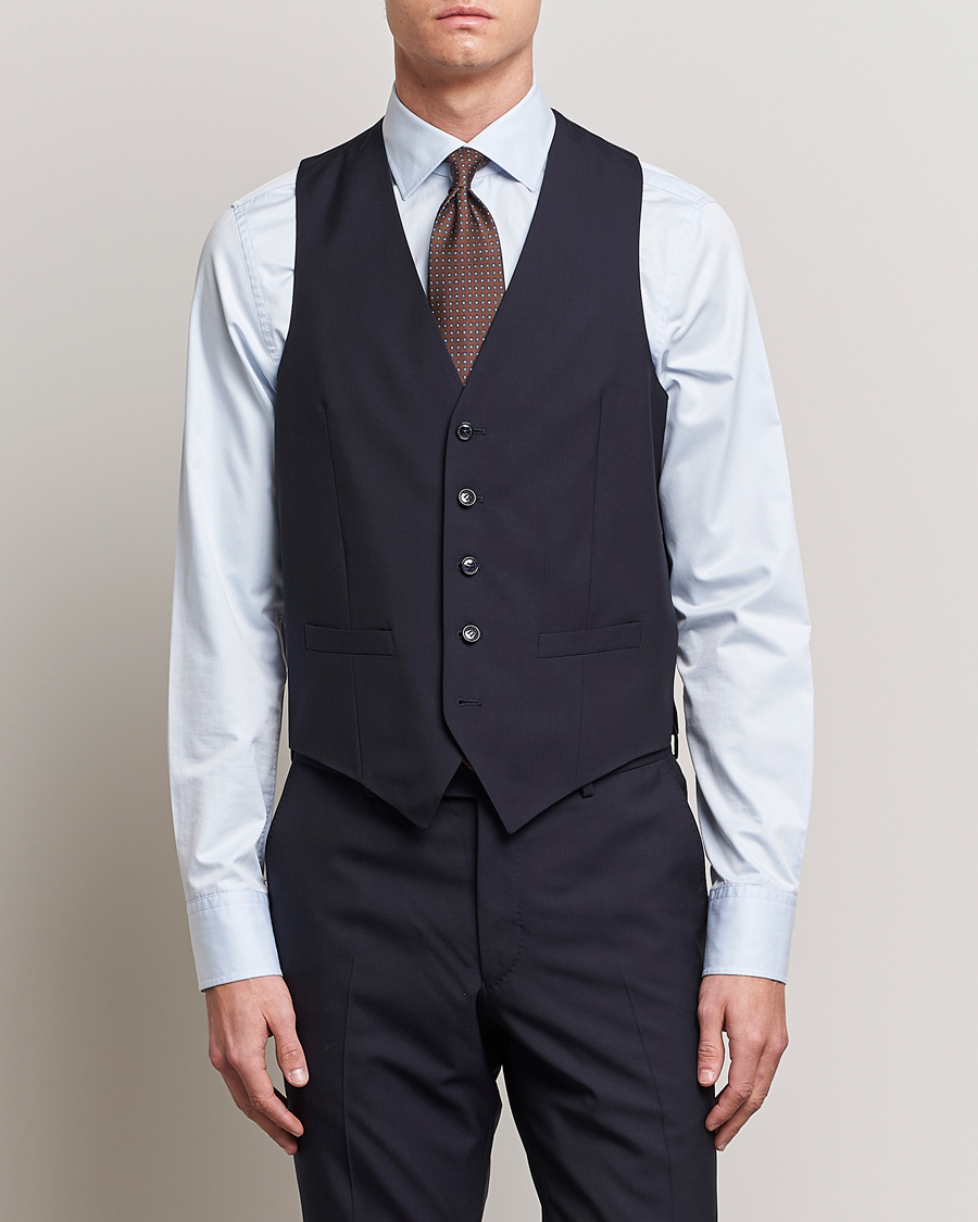 Hombres | Blazers | Oscar Jacobson | Carlo Wool Waistcoat Navy