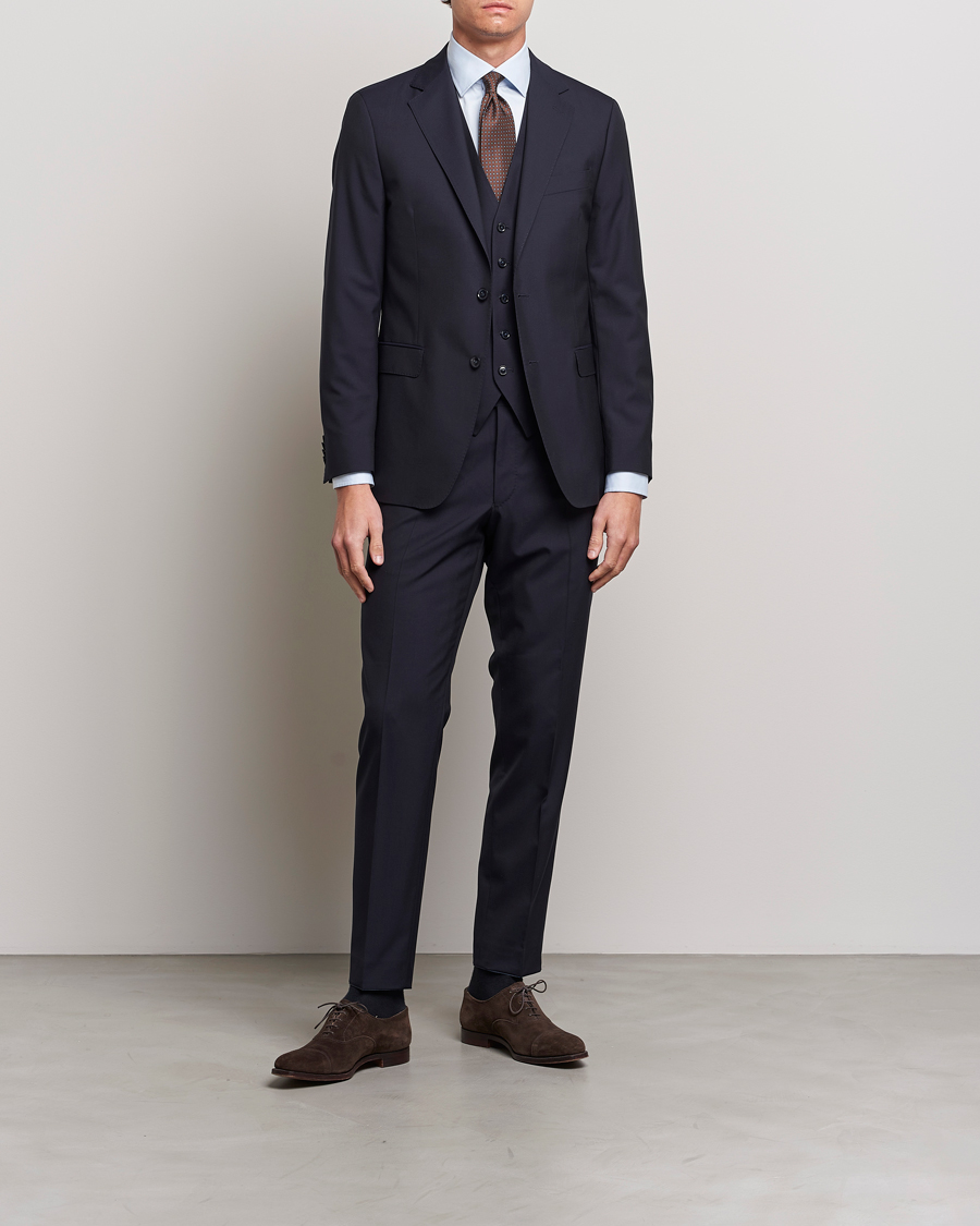 Hombres | Blazers | Oscar Jacobson | Carlo Wool Waistcoat Navy