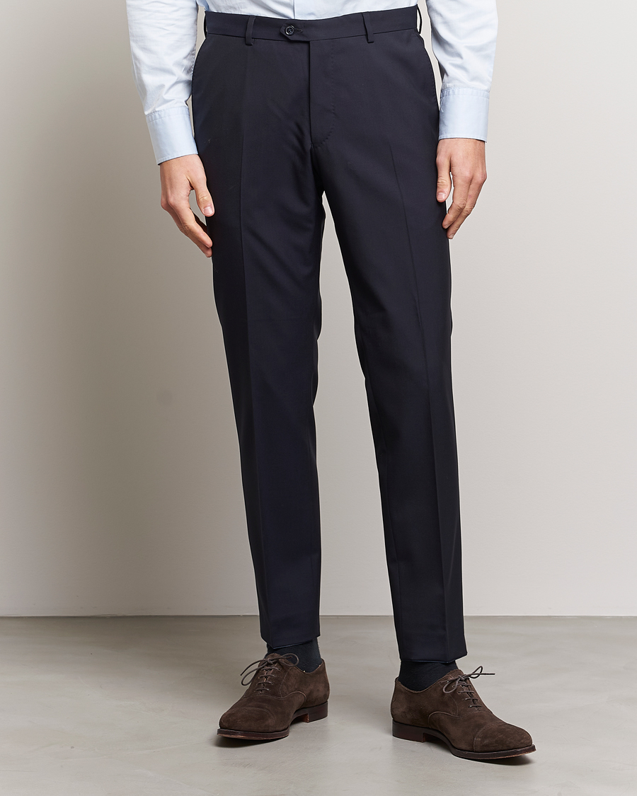 Hombres | Business & Beyond | Oscar Jacobson | Denz Wool Trousers Navy