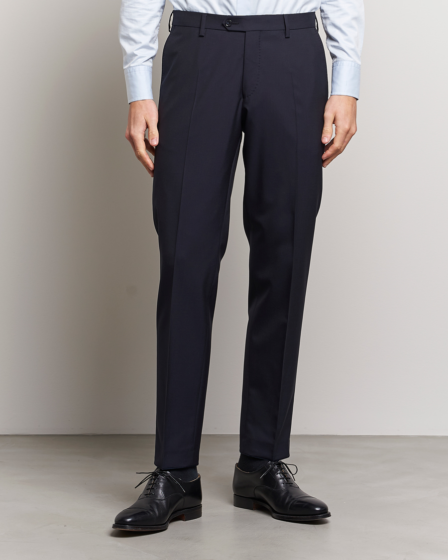 Hombres | Pantalones de traje | Oscar Jacobson | Diego Wool Trousers Navy