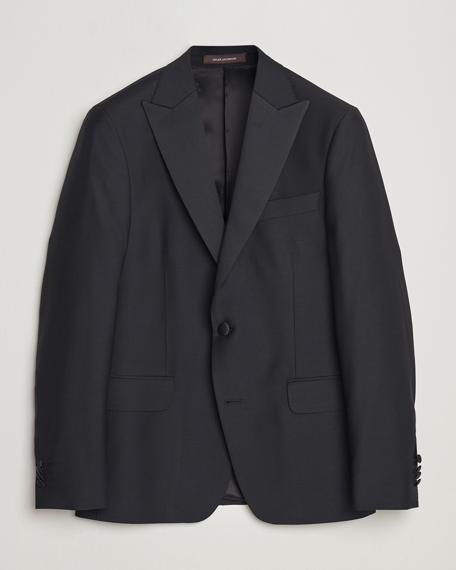 Hombres | Blazers | Oscar Jacobson | Elder Wool Tuxedo Blazer Black