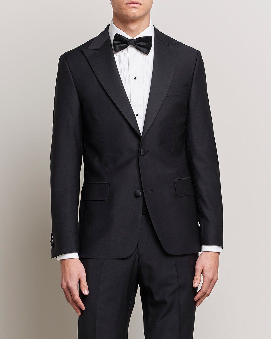 Hombres | Blazers | Oscar Jacobson | Elder Wool Tuxedo Blazer Black