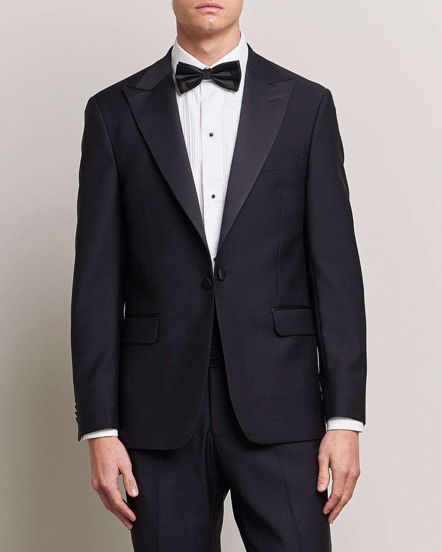 Hombres | Blazers | Oscar Jacobson | Frampton Wool Tuxedo Blazer Black