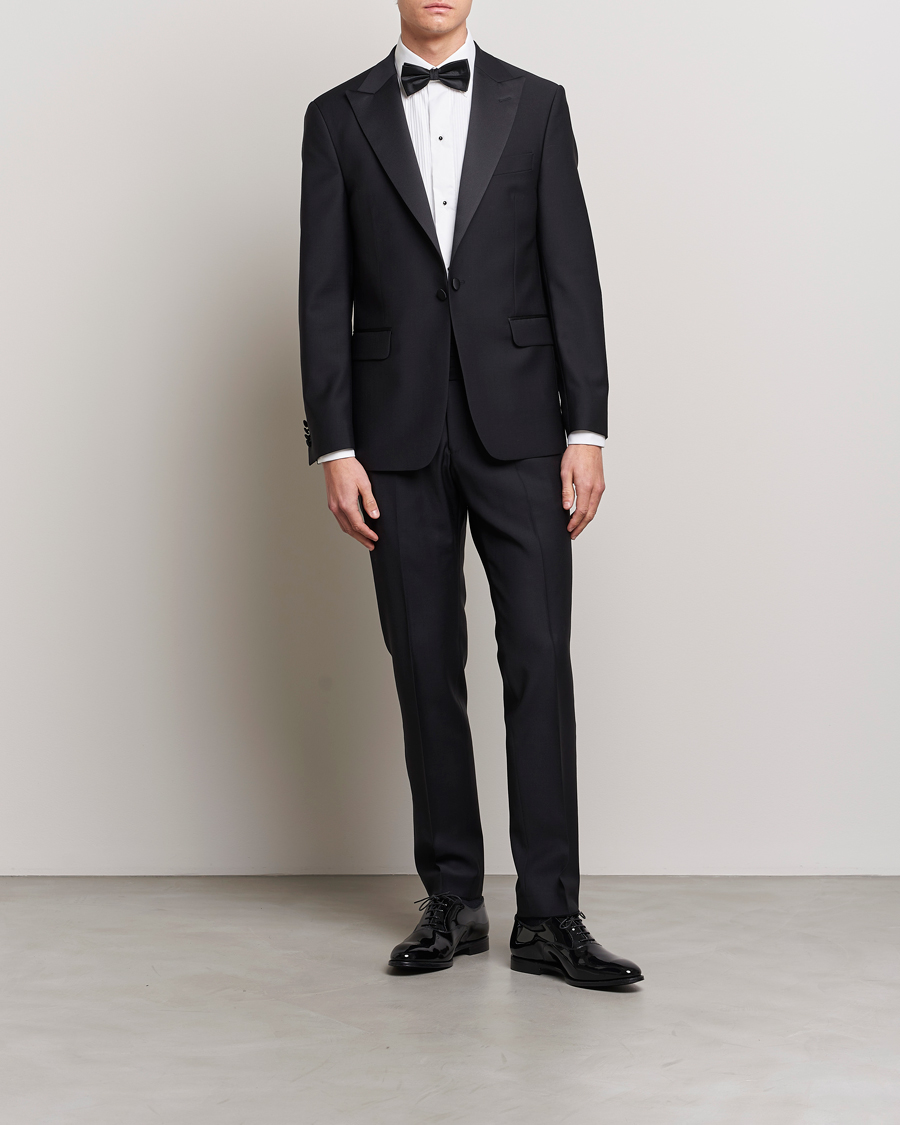 Hombres | Pantalones | Oscar Jacobson | Devon Wool Tuxedo Trousers Black