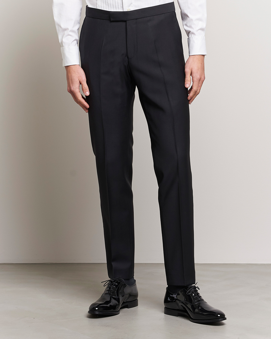 Hombres | Pantalones | Oscar Jacobson | Devon Wool Tuxedo Trousers Black