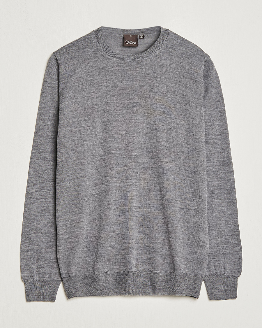 Hombres | Jerséis y prendas de punto | Oscar Jacobson | Custer Merino Wool Roundneck Grey