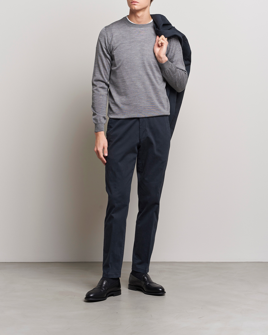 Hombres | Jerséis y prendas de punto | Oscar Jacobson | Custer Merino Wool Roundneck Grey
