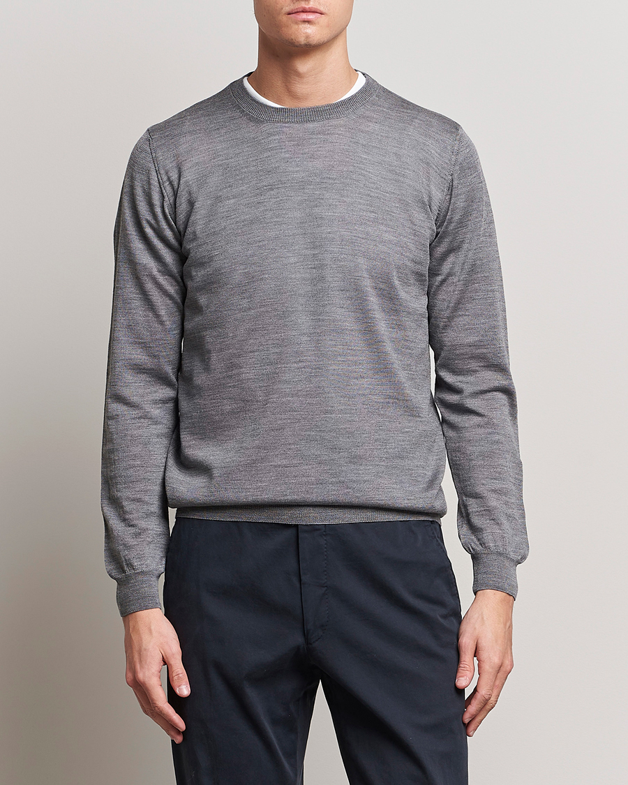 Hombres | Jerséis y prendas de punto | Oscar Jacobson | Custer Merino Wool Roundneck Grey