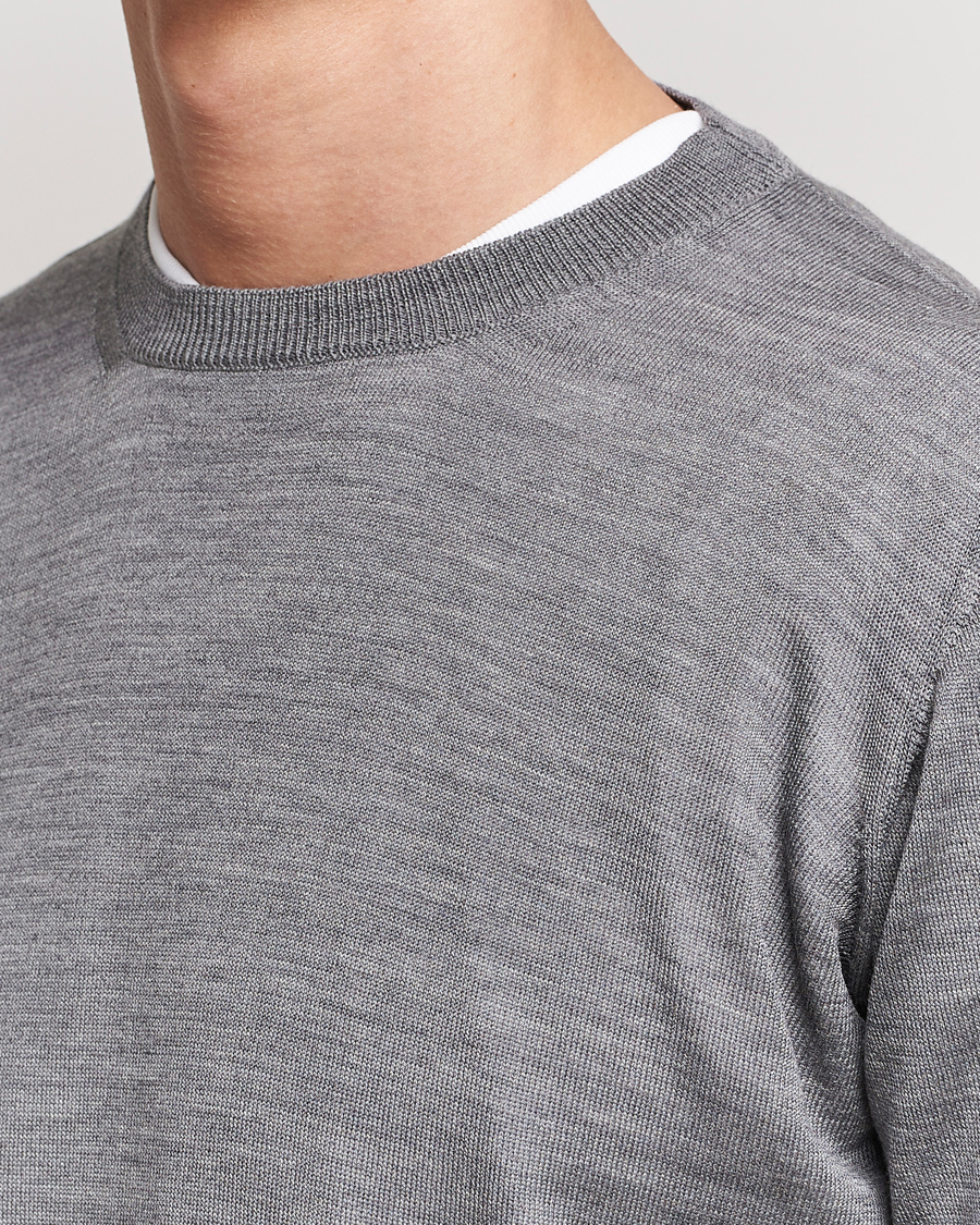 Hombres | Jerséis y prendas de punto | Oscar Jacobson | Custer Merino Wool Roundneck Grey