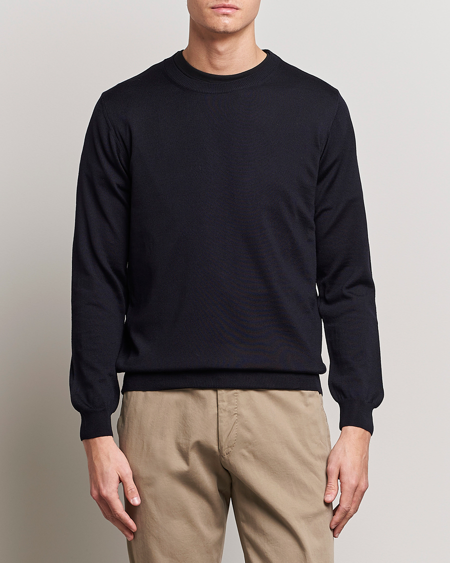 Hombres | Business & Beyond | Oscar Jacobson | Custer Merino Wool Roundneck Navy