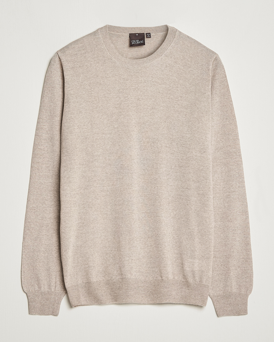 Hombres | Jerséis y prendas de punto | Oscar Jacobson | Custer Merino Wool Roundneck Beige