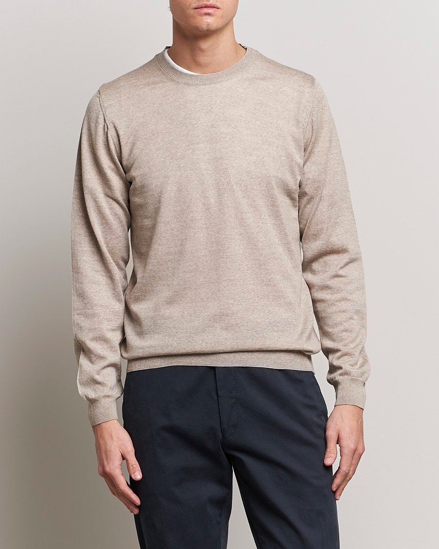 Hombres | Jerséis y prendas de punto | Oscar Jacobson | Custer Merino Wool Roundneck Beige