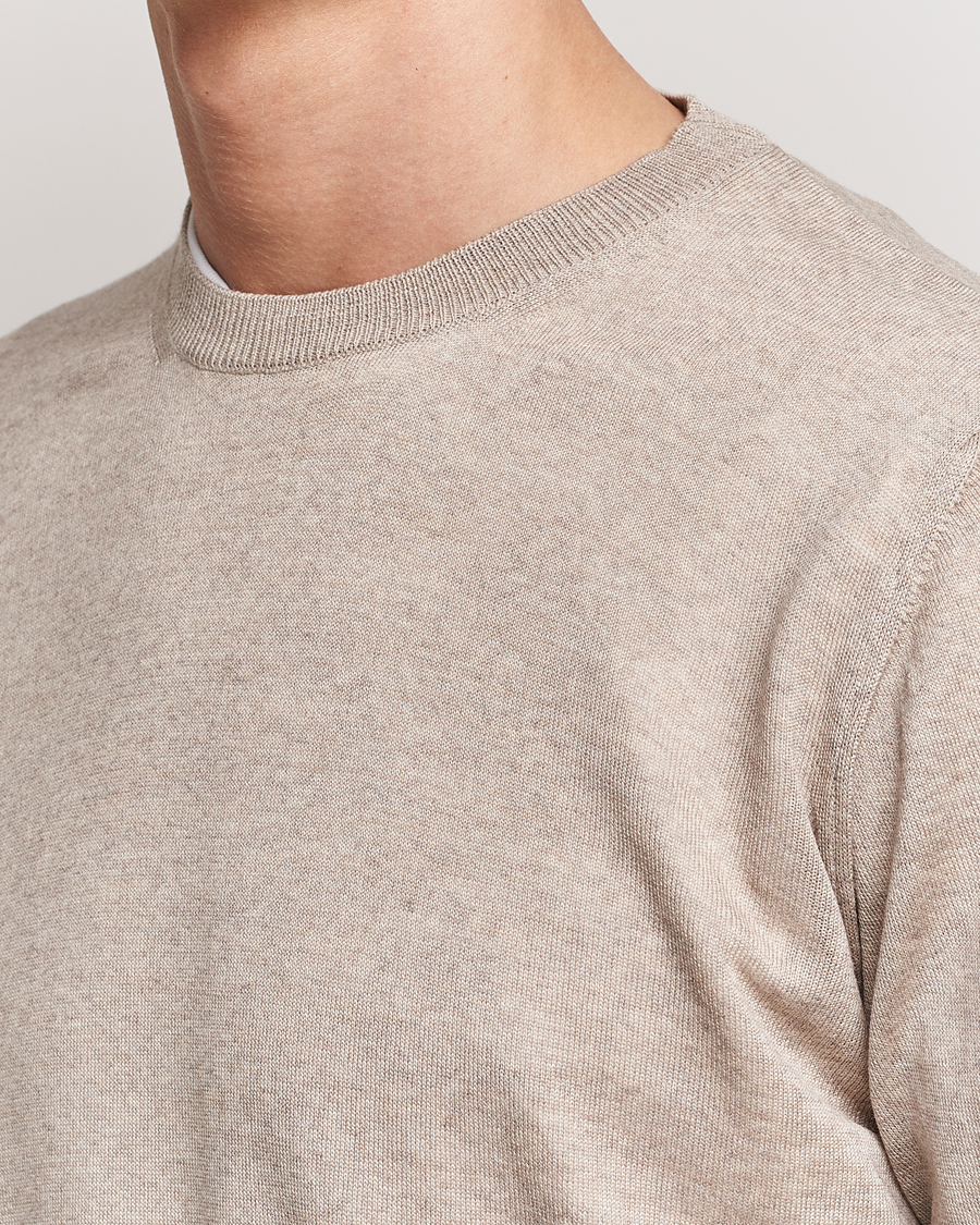 Hombres | Jerséis y prendas de punto | Oscar Jacobson | Custer Merino Wool Roundneck Beige