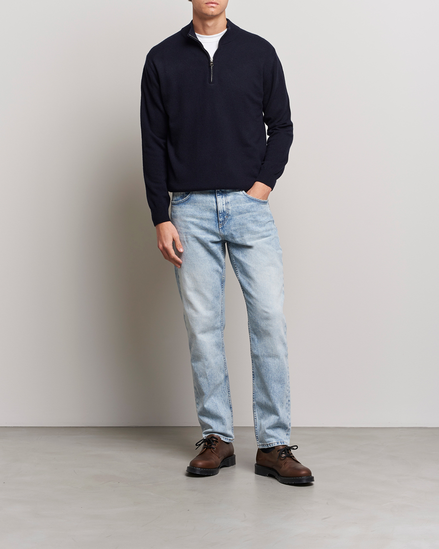 Hombres | Jerséis y prendas de punto | Oscar Jacobson | Patton Wool Half-Zip Navy