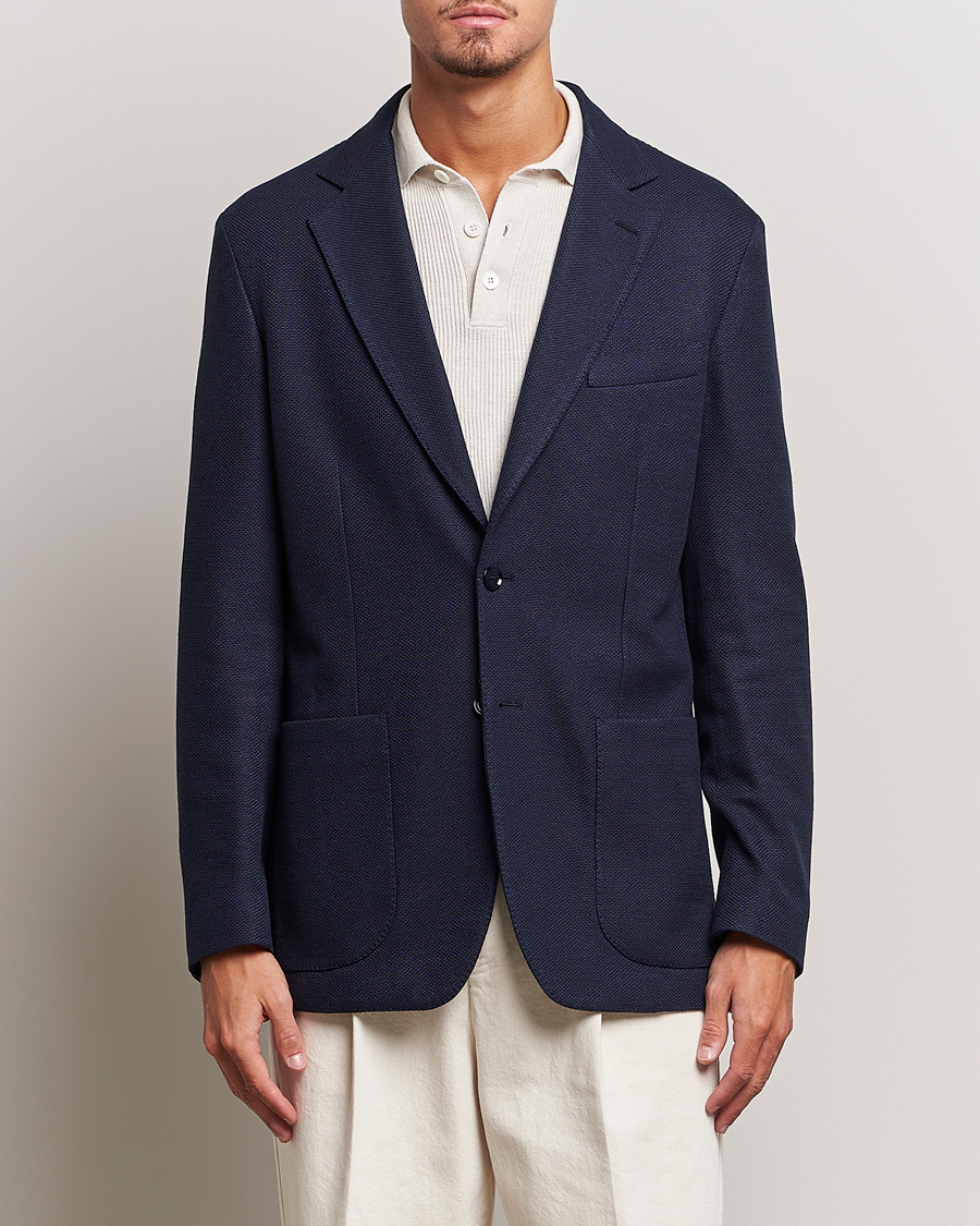 Hombres | Blazers | Brioni | Wool/Silk Jacquard Jersey Blazer Navy
