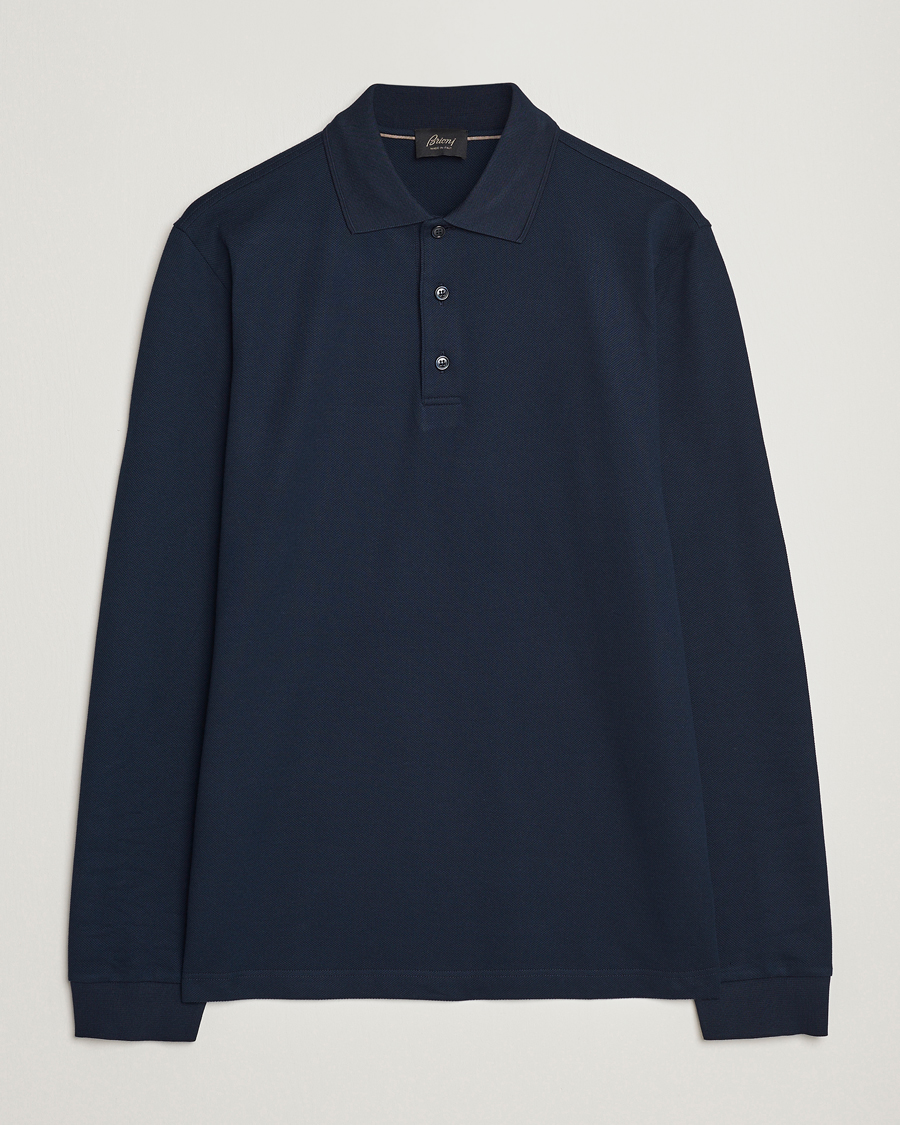 Hombres | Jerséis y prendas de punto | Brioni | Cotton Piquet Long Sleeve Polo Navy