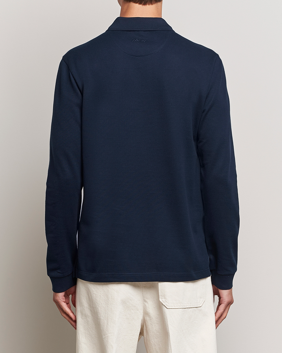 Hombres | Jerséis y prendas de punto | Brioni | Cotton Piquet Long Sleeve Polo Navy