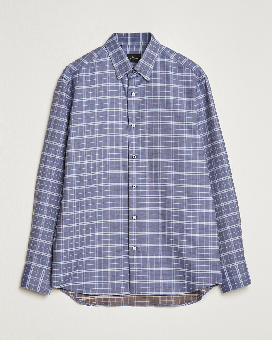 Hombres | Camisas | Brioni | Slim Fit Check Flannel Shirt Dark Blue