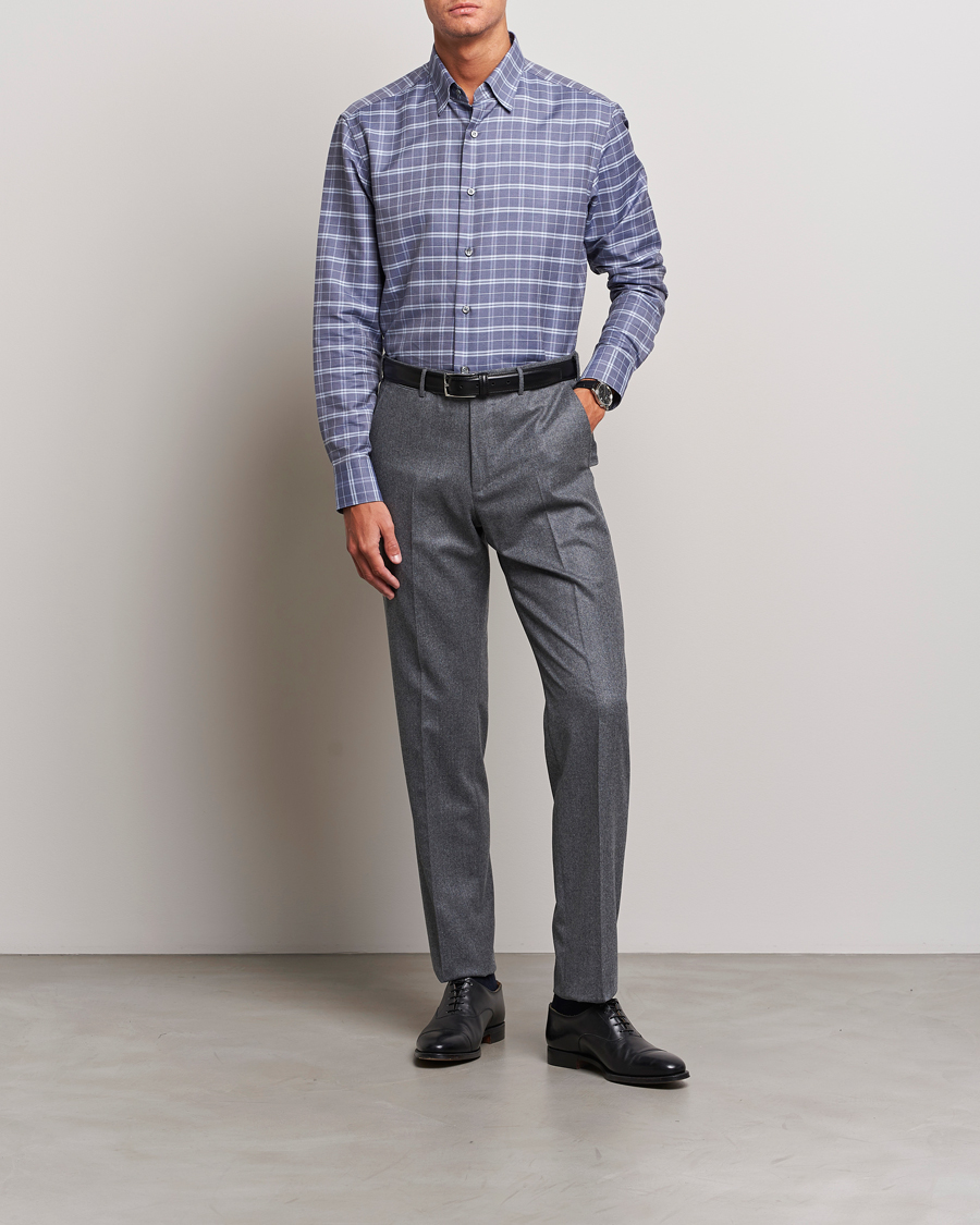 Hombres | Camisas | Brioni | Slim Fit Check Flannel Shirt Dark Blue