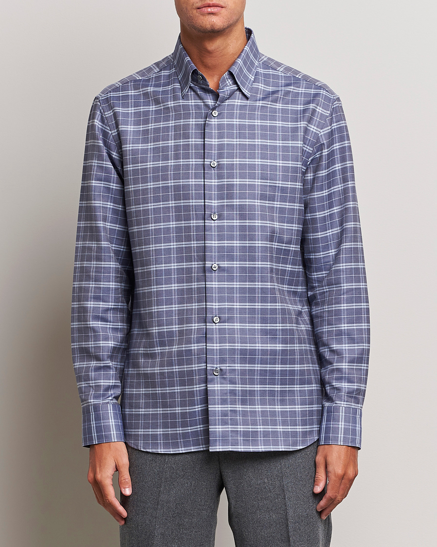 Hombres | Camisas | Brioni | Slim Fit Check Flannel Shirt Dark Blue