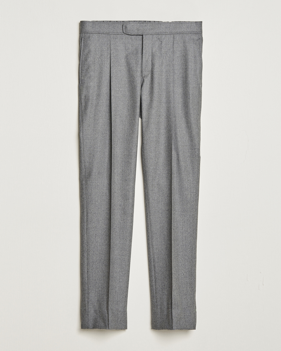 Hombres | Pantalones | Brioni | Melbourne Drawstring Flannel Trousers Grey Melange