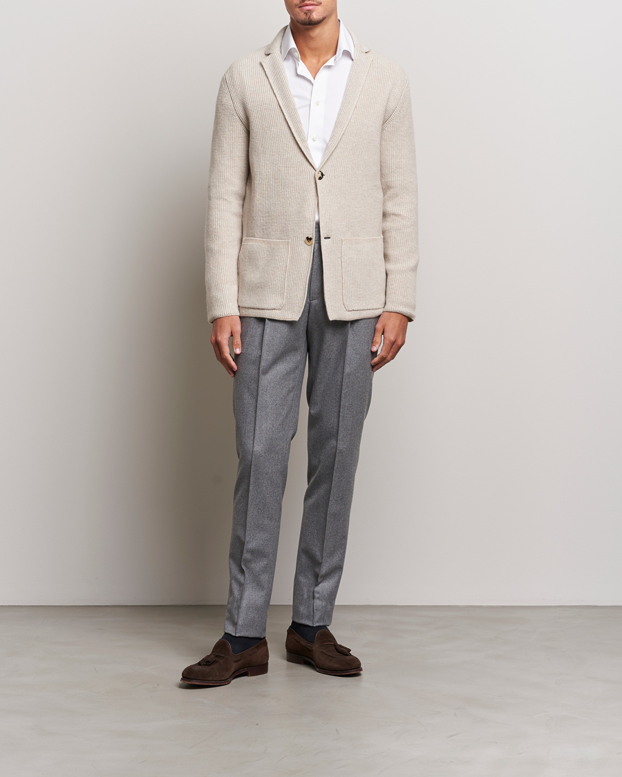 Hombres | Pantalones | Brioni | Melbourne Drawstring Flannel Trousers Grey Melange