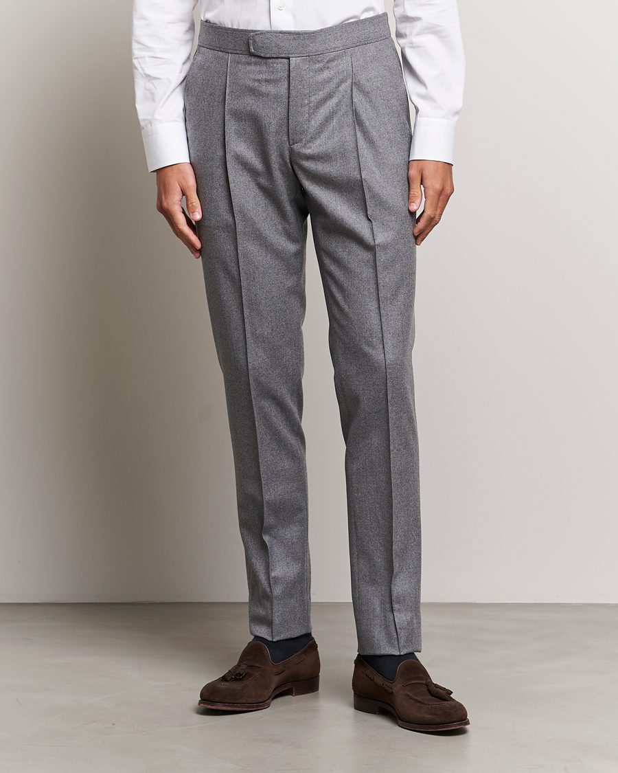 Hombres | Pantalones | Brioni | Melbourne Drawstring Flannel Trousers Grey Melange