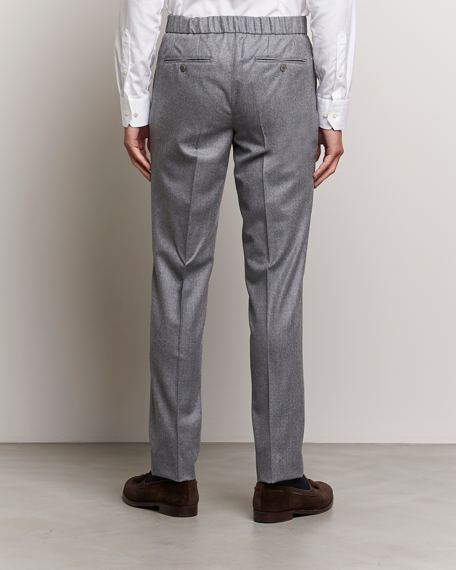 Hombres | Pantalones | Brioni | Melbourne Drawstring Flannel Trousers Grey Melange